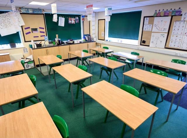 A classroom is set out with socially distanced seating for year 6 pupils but remains empty due to lack of pupils returning in that year group in June (Picture: Oli Scarff/AFP via Getty Images)