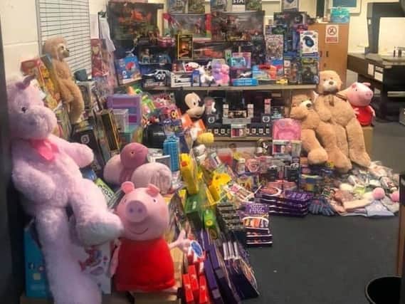 The massive amount of brand-new toys donated by members of the public