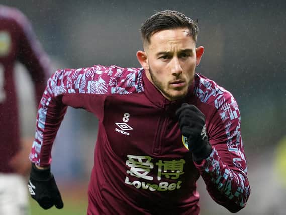 Josh Brownhill of Burnley warms up prior to the Premier League match between Burnley and Wolverhampton Wanderers at Turf Moor on December 21, 2020 in Burnley, England.