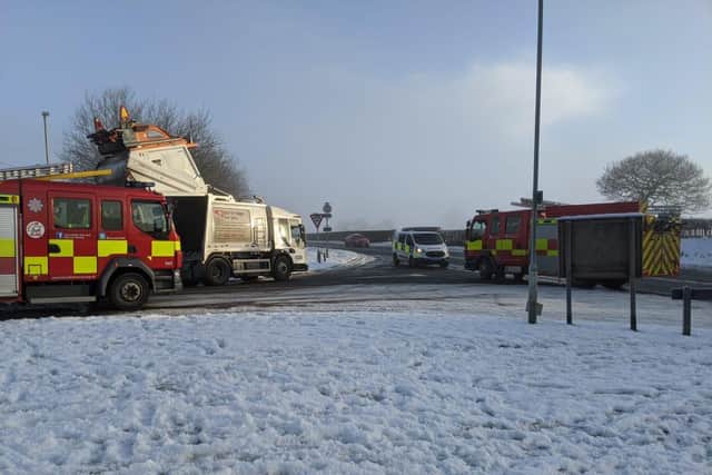 Emergency services at the bin wagon fire in Higham