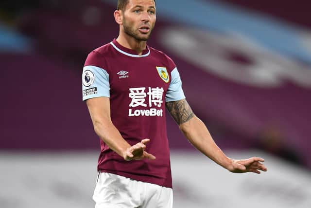Phil Bardsley of Burnley reacts during the Premier League match between Burnley and Southampton at Turf Moor on September 26, 2020 in Burnley, England.