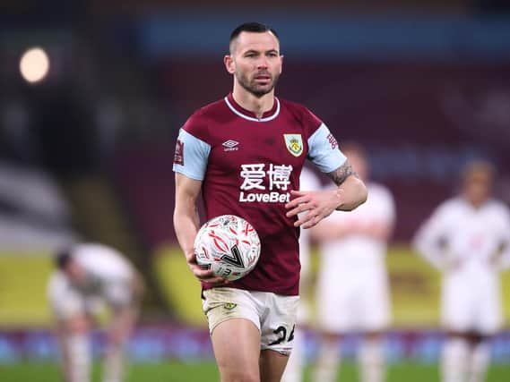 Phil Bardsley of Burnley walks up and prepares to take a penalty in the shoot out during the FA Cup Third Round match between Burnley and Milton Keynes Dons at Turf Moor on January 09, 2021 in Burnley, England.