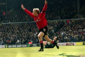 Luke Chadwick of Manchester United celebrates his goal against Leeds United during the FA Carling Premiership match at Elland Road in Leeds, England. The game ended 1-1.