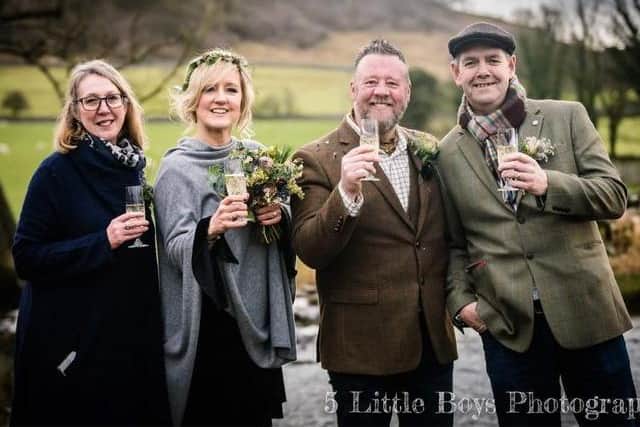 The happy couple alongside best friends Graham and Julie Broadhead PIC: 5 Little Boys Photography