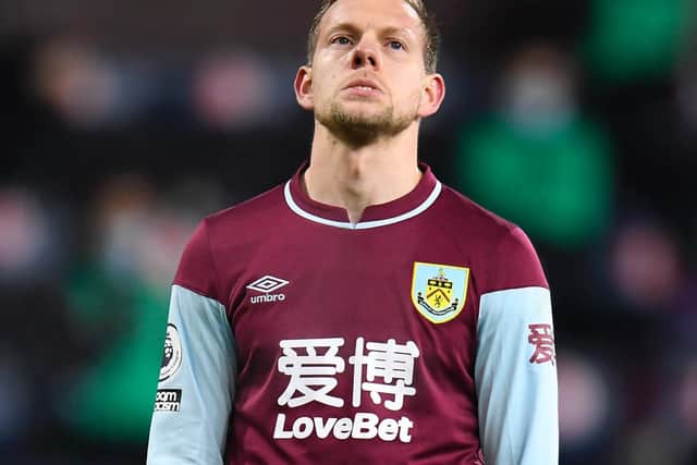 Matej Vydra of Burnley reacts during the Premier League match between Burnley and Manchester United at Turf Moor on January 12, 2021 in Burnley, England.
