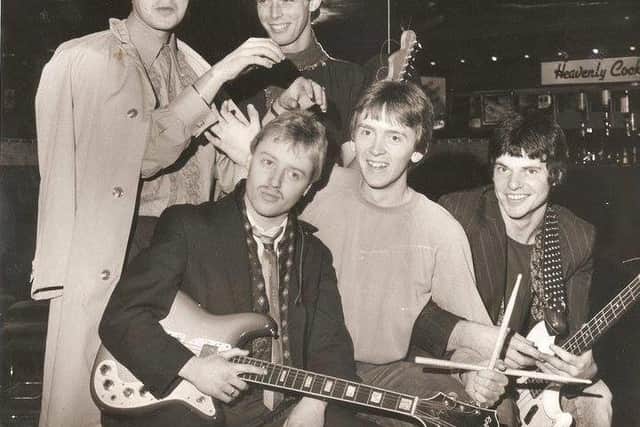 Colin (front second from left) with No Comment, the band he joined at 18