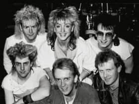 Colin Kennaugh  (centre, front row) with fellow members of Inside Information who are (back left to right) Eddie Halsall (lead guitar) Janet Kennaugh Whitley (vocals and keyboard) Andrew Chatburn (bass). Front is Andrew Ashworth (keyboards) (left) Colin and Lee Funnel.