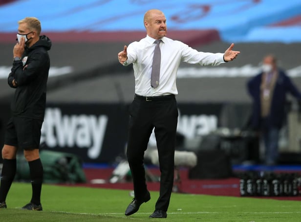 Sean Dyche, Manager of Burnley reacts during the Premier League match between West Ham United and Burnley FC at London Stadium on July 08, 2020 in London, England.