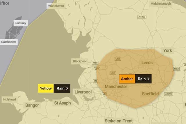 Yellow and amber warnings for rain are in place for Lancashire