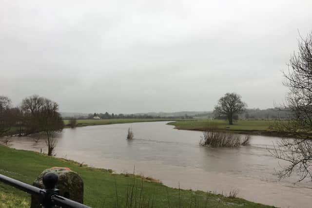 Rising waters of the River Ribble, pictured on Tuesday morning