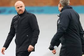 Sean Dyche, Manager of Burnley looks on ahead of The Emirates FA Cup Fourth Round match between Fulham and Burnley at London Stadium on January 24, 2021 in London, England.