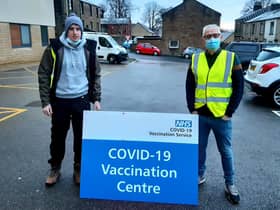 West Craven Sports Centre customer focus manager Shaun Grant (left) and graphic designer, Antony Whittaker, are two of the Trust's volunteers helping out at Colne Health Centre