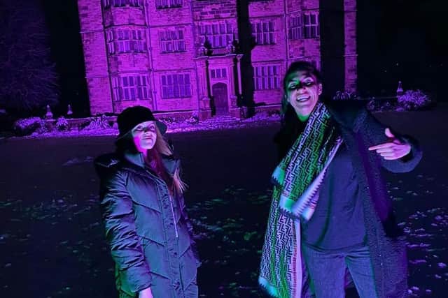 Nadia and Jolie pictured in front of a majestic looking Gawthorpe Hall