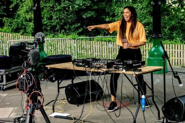 DJ Nadia Lucy doing what she loves at the first ever Padiham Festival in August, 2019 (photo by Ian Moore)