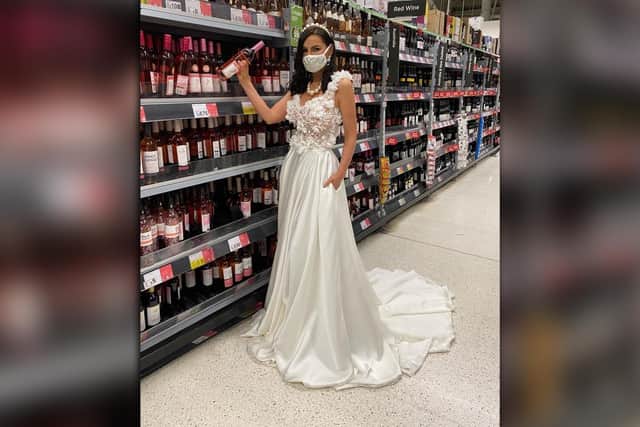 Carrie-Ann looks stunning in the wedding gown she chose to wear for her shopping trip to Asda