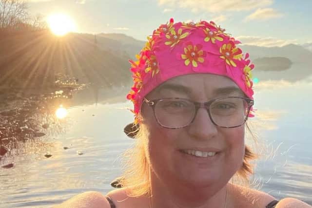 Catherine pictured taking one of her daily dips in Keswick's Derwent Water.