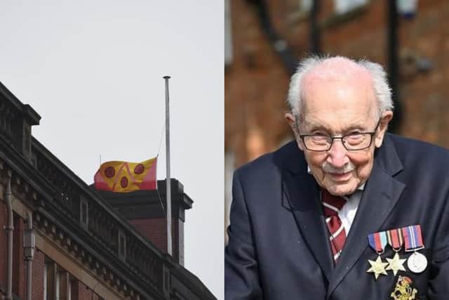 The flag at County Hall is at half mast in honour of Capt Sir Tom Moore
