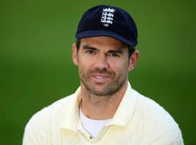 England's James Anderson is interviewed after play on the fifth day of the third Test cricket match between England and Pakistan at the Ageas Bowl in Southampton, southern England on August 25, 2020.