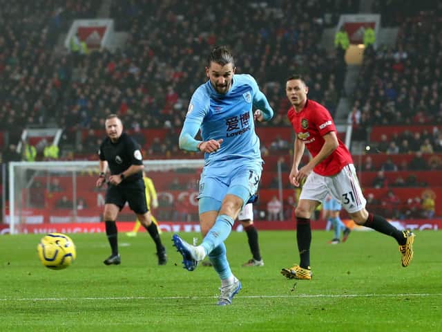 Burnley-born forward Jay Rodriguez scored the Clarets’ second goal in a 2-0 win over Manchester United at Old Trafford.