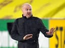 Burnley's English manager Sean Dyche gestures on the touchline during the English Premier League football match between Burnley and Wolverhampton Wanderers at Turf Moor in Burnley, north west England on December 21, 2020.