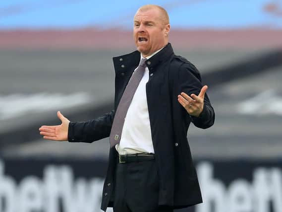 Burnley's English manager Sean Dyche reacts during the English Premier League football match between West Ham United and Burnley at The London Stadium, in east London on January 16, 2021.