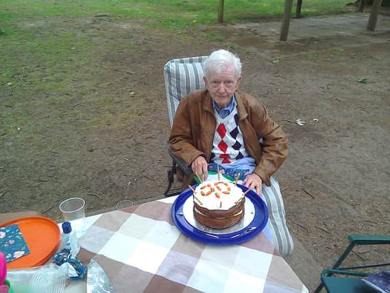 Geoffrey Lovett celebrating his 90th birthday last year during lockdown