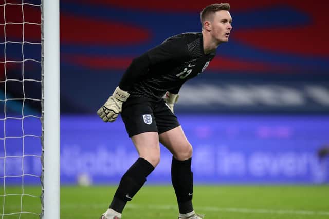 England's goalkeeper Dean Henderson looks on during the international friendly football match between England and Republic of Ireland at Wembley stadium in north London on November 12, 2020. - England won the game 3-0.