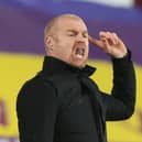Burnley's English manager Sean Dyche gestures during the English Premier League football match between Burnley and Fulham at Turf Moor in Burnley, north west England on February 17, 2021.