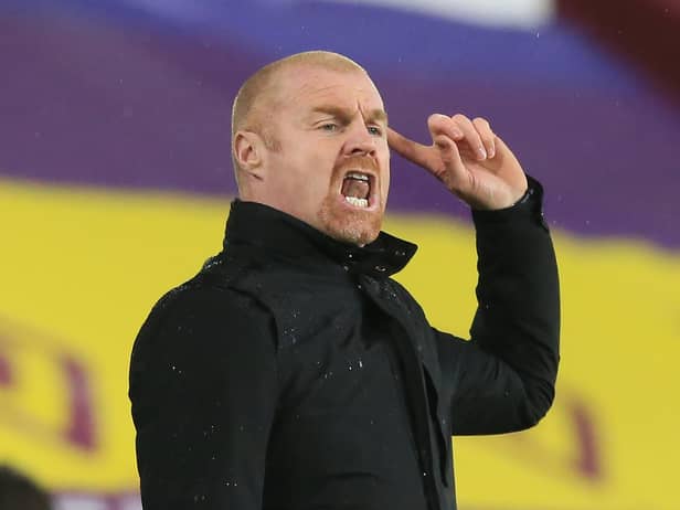 Burnley's English manager Sean Dyche gestures during the English Premier League football match between Burnley and Fulham at Turf Moor in Burnley, north west England on February 17, 2021.