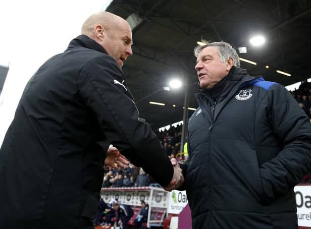 Sean Dyche, Manager of Burnley greets Sam Allardyce, Manager of Everton prior to the Premier League match between Burnley and Everton at Turf Moor on March 3, 2018 in Burnley, England.