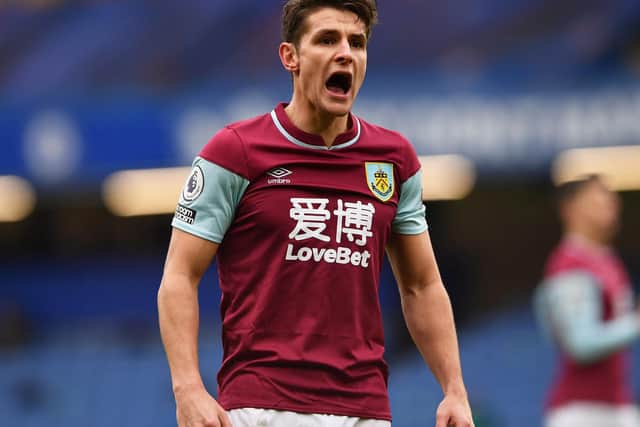 Ashley Westwood of Burnley reacts during the Premier League match between Chelsea and Burnley at Stamford Bridge on January 31, 2021 in London, England.