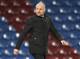 Sean Dyche, Manager of Burnley enters the pitch prior to the Premier League match between Burnley and Fulham at Turf Moor on February 17, 2021 in Burnley, England.