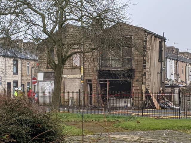 The derelict building which caught fire in Briercliffe Road, Burnley this morning (March 3)
