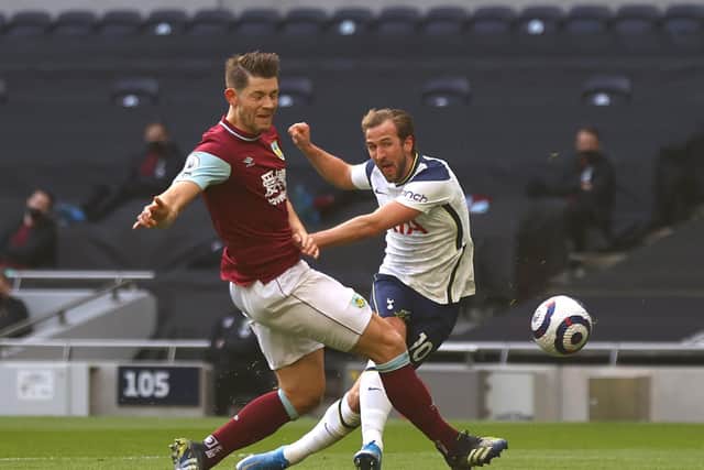 Harry Kane scores Tottenham's second goal in the 4-0 win over Burnley.