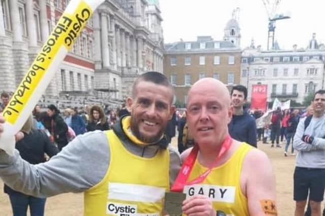 Ryan with his father in law Gary when he took part his his second London Marathon.
