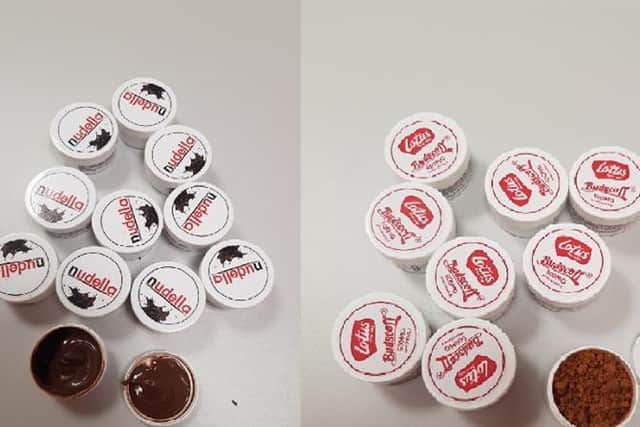 The ‘Nudella’ and ‘Budscoff’ pots were found at a home in Blackpool in December and are just one of many similar batches of so-called ‘edibles’ seized in Lancashire over the last few months