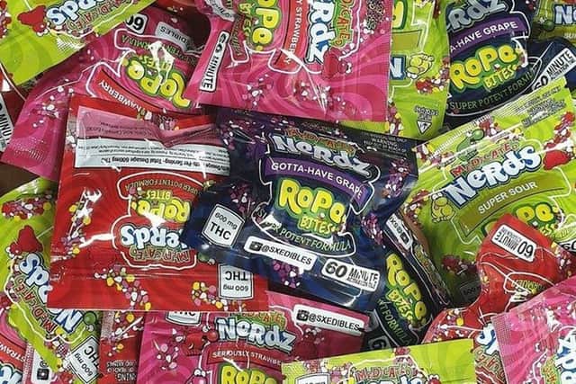Officers in Lancashire also intercepted a parcel of similar products last year – hidden in ‘Nerds Rope’ sweets packaging – at a post office in Blackburn, which had been posted from London