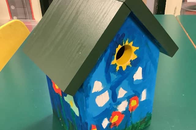 A nest box painted by students at Barrow Primary School