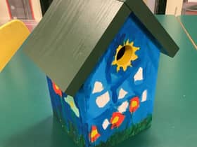 A nest box painted by students at Barrow Primary School