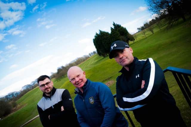 Marsden Park Golf Club director Neil Reeves (centre) with Jordan Brown (left) and Paul McEvoy, from Elite Performance Centres