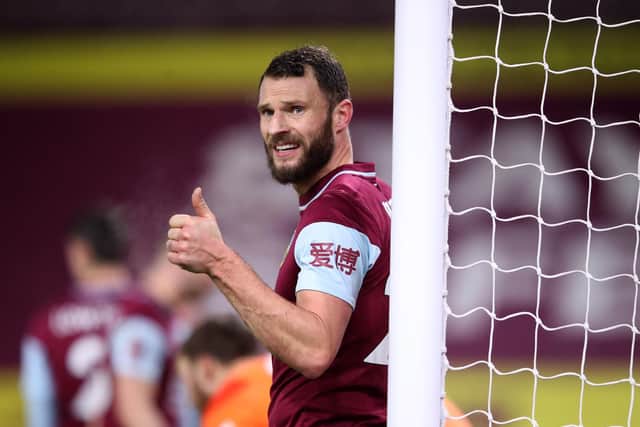 Erik Pieters of Burnley reacts during the FA Cup Third Round match between Burnley and Milton Keynes Dons at Turf Moor on January 09, 2021 in Burnley, England.