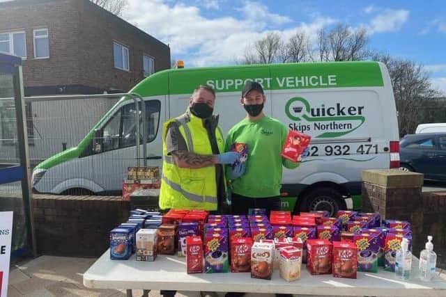 Let the queues begin... Quicker Skips handed out 500 Easter eggs to children in Burnley and Padiham on Good Friday