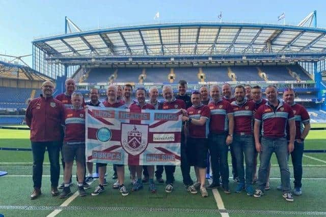The team of cyclists who rode to Stamford Bridge from Turf Moor - via Belgium and France - last year to raise money for BKPCA