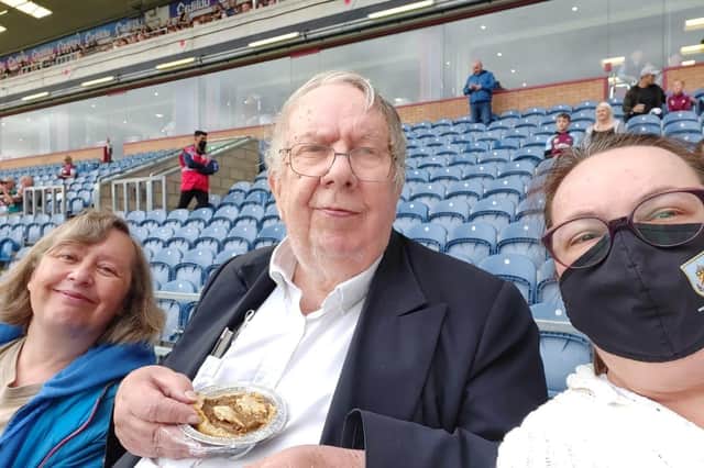 Former Burnley MP Peter Pike on his beloved Turf Moor with his daughters Carol (left) and Jane