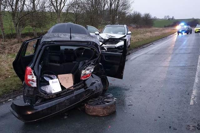 Two cars were left mangled following a crash near Gisburn (Credit: Lancashire Police)