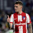 Atletico Madrid's English defender Kieran Trippier reacts during the Spanish League football match between Getafe CF and Club Atletico de Madrid at the Col. Alfonso Perez stadium in Getafe on September 21, 2021.