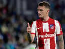 Atletico Madrid's English defender Kieran Trippier reacts during the Spanish League football match between Getafe CF and Club Atletico de Madrid at the Col. Alfonso Perez stadium in Getafe on September 21, 2021.