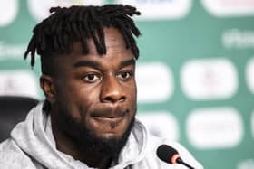 Maxwel Cornet at a press conference at the Japoma Stadium in Douala today