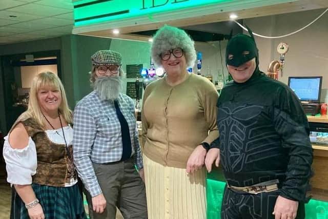 Friends (left to right) Dot Calvert, Yvonne and Carl Whitehead and Stephen Seddon at their fancy dress celebration at the end of lockdown.