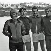 John Bond with players (left to right) Vince Overson, Billy Hamilton, John Benson and John Sainty.   (photo courtesy of Burnley Civic Society)